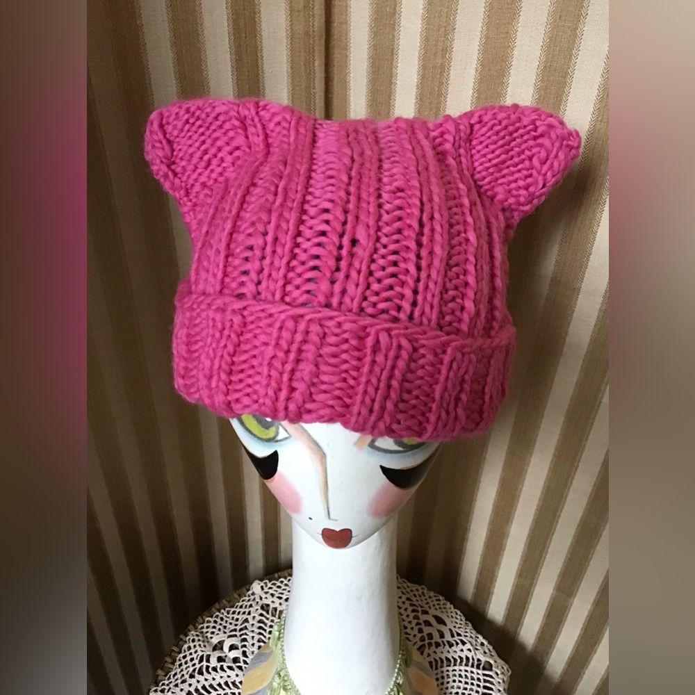 Hand knit cat ear beanie